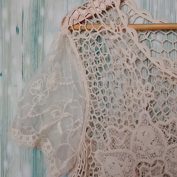 Crochet pull over short sleeve cream medium - Picture 3 of 4